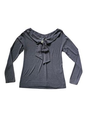 Love Moschino Y2K Charcoal Gray Long-Sleeve Tie-Neck Knit Top